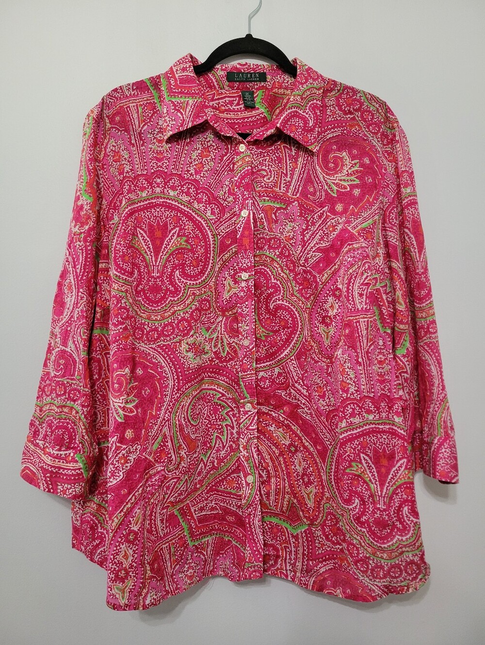 Lauren Ralph Lauren Pink Paisley Cotton Button-Up Shirt Sz 2X Lightweight Womens